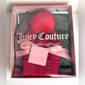 New Juicy Couture Los Angeles Hat & Scarf Gift Set Pink And Gray